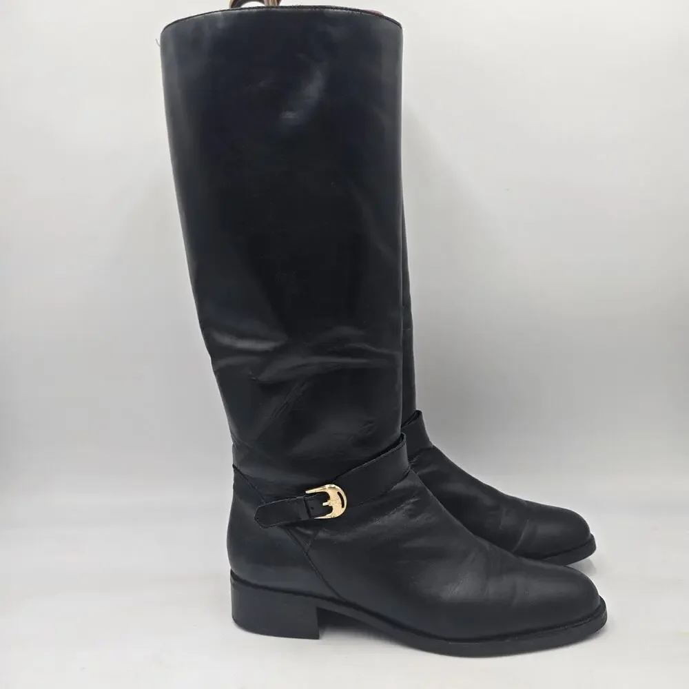 Etienne Aigner Legacy II Truffle Black Leather Size 9.5 Riding Boots Equestrian